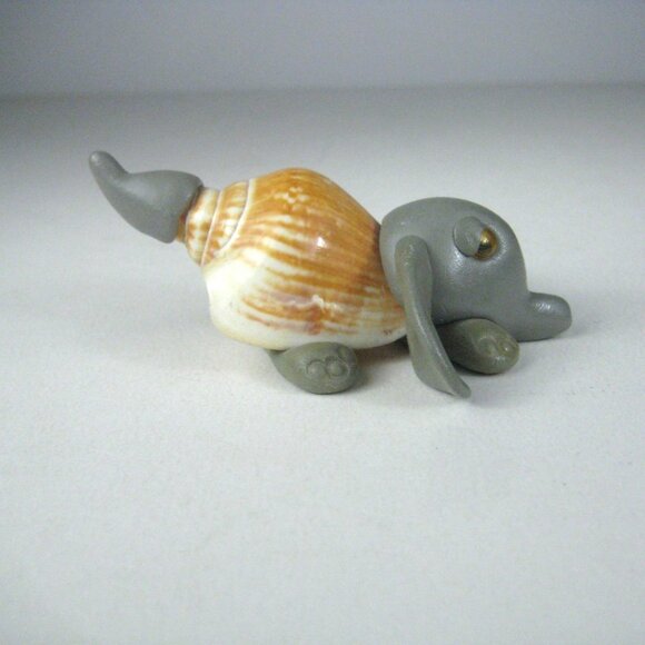 Handmade Clay Shell Elephant Figurine Decor Vintage - Picture 1 of 8